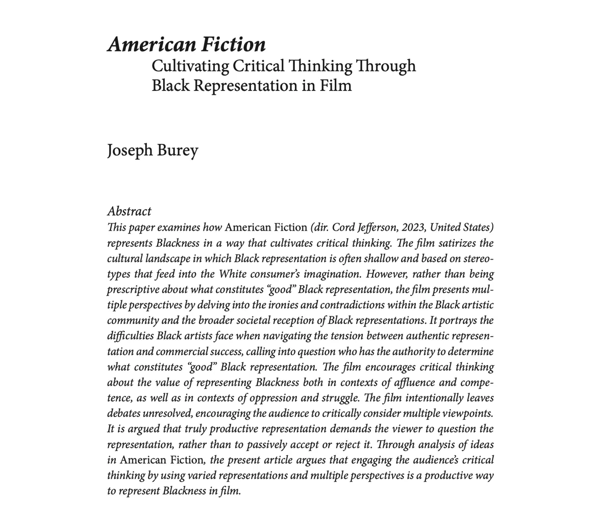 American Fiction: Cultivating Critical Thinking Through Black Representation in Film title page