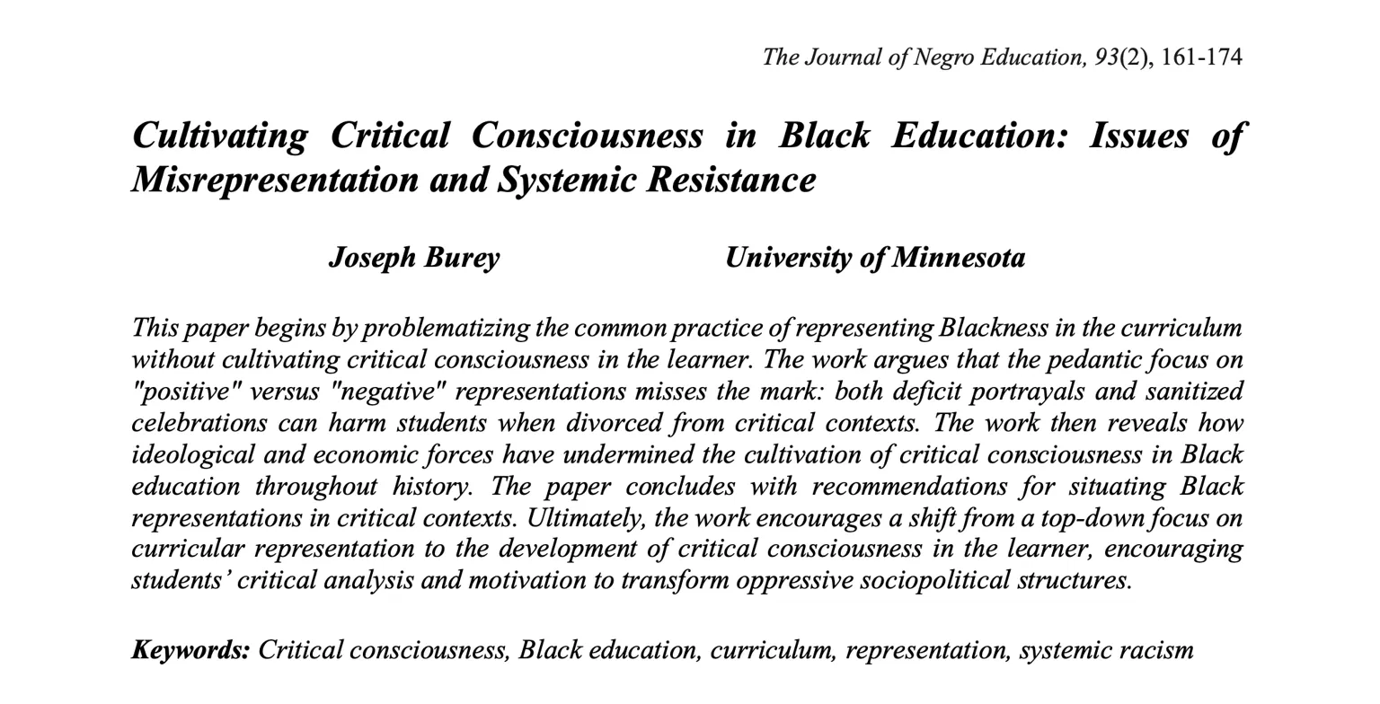 Cultivating Critical Consciousness in Black Education title page